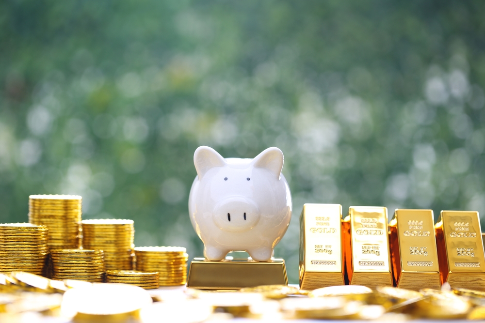 豚の貯金箱と金