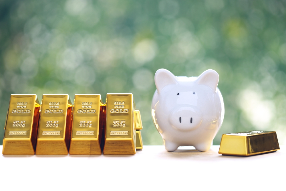 豚の貯金箱と金